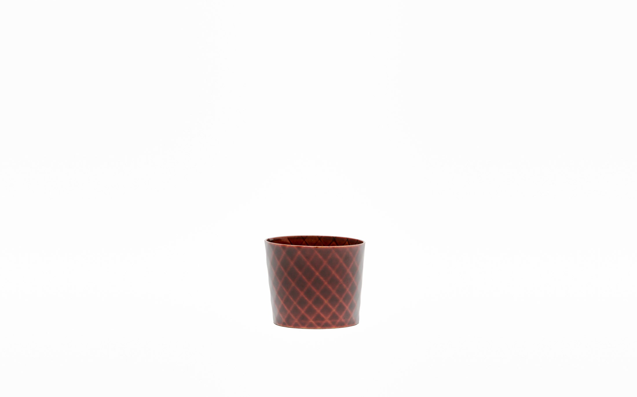 Omae - Red Shunkei - Soba Cup Woven-Bamboo Pattern
