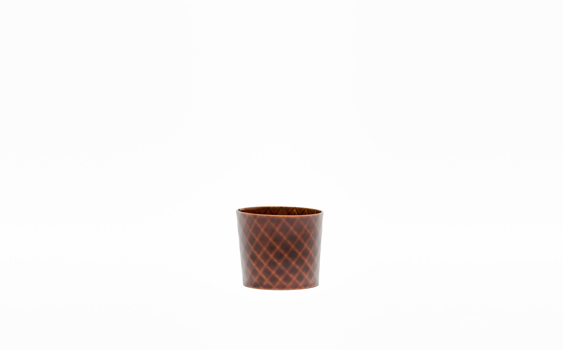 Omae - Yellow Shunkei - Soba Cup Woven-Bamboo Pattern