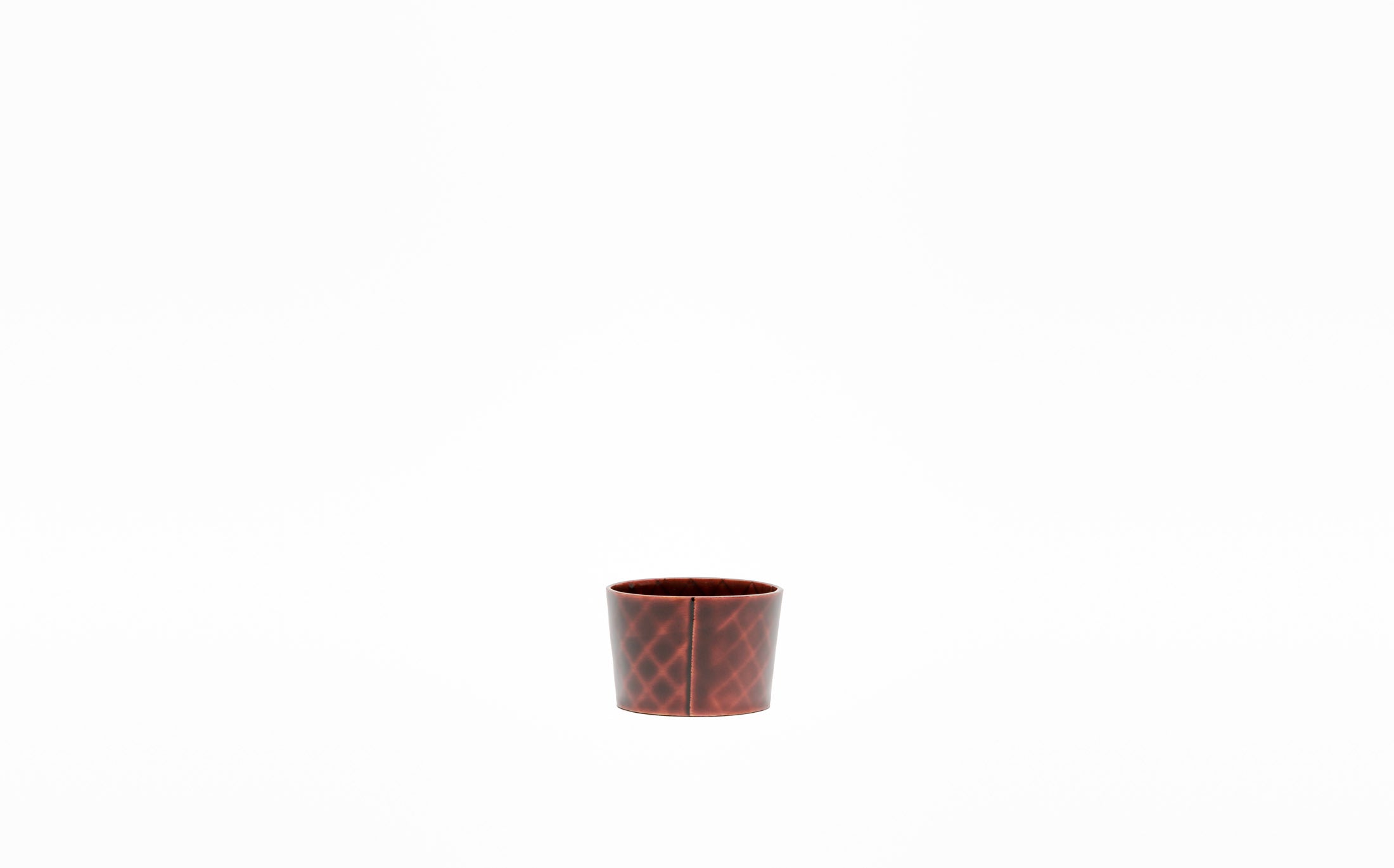 Omae - Red Shunkei - Sake Cup Woven-Bamboo Pattern